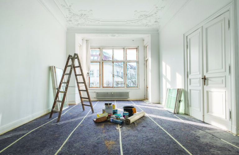 living room in the middle of a renovation